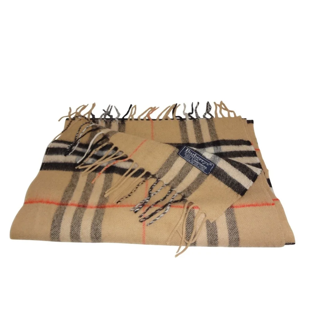 Burberrys of‎ London Scarf Vintage Nova Check Tan 100% Lambswool Made in England